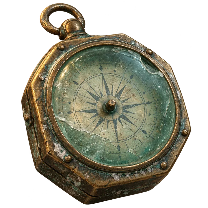 A weathered sea-glass compass from Harbor